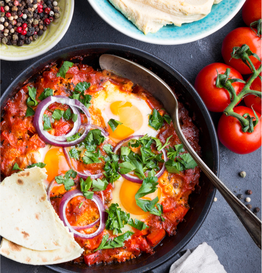 Baked pastured eggs in tomato sauce